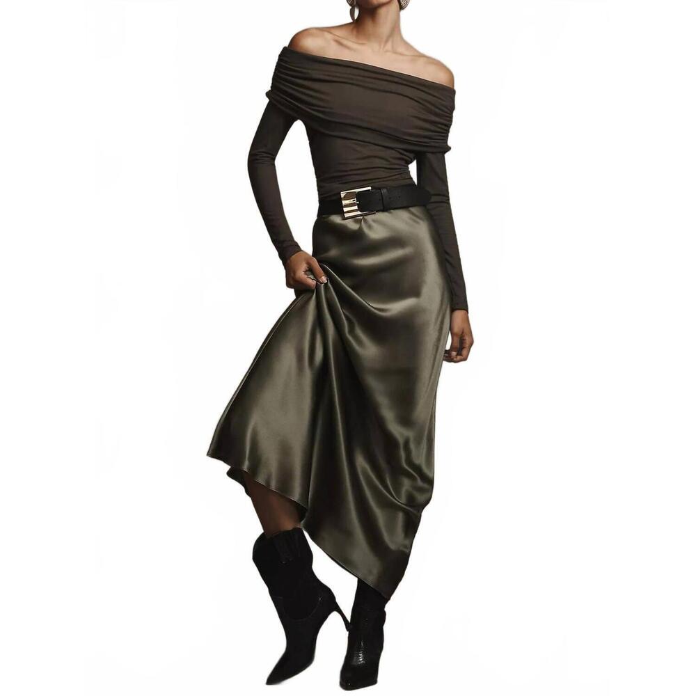 NEW REFORMATION florentina off shoulder knit shirt in olive - Picture 4 of 4